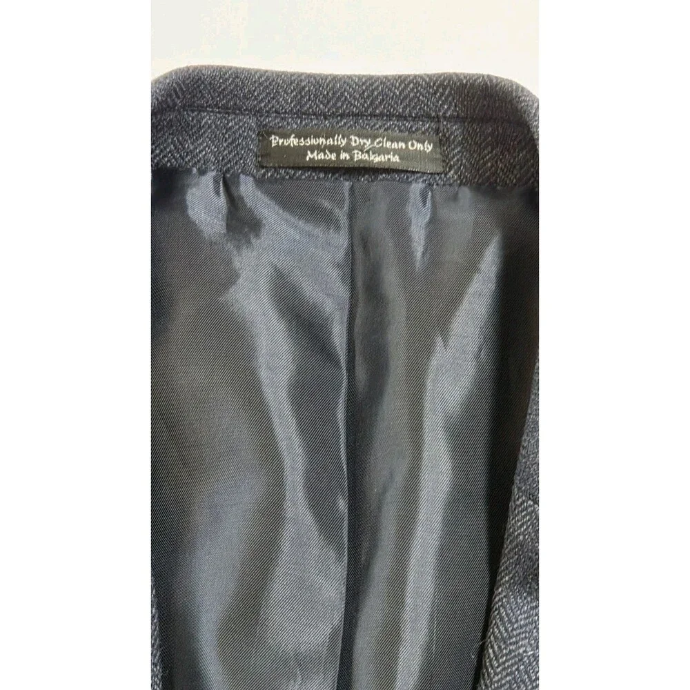 Etienne Aigner Mens Wool Lambswool Blazer 44L Charcoal Gray Herringbone Sport